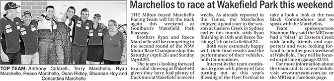 Marchellos to race at Wakefield Park this weekend